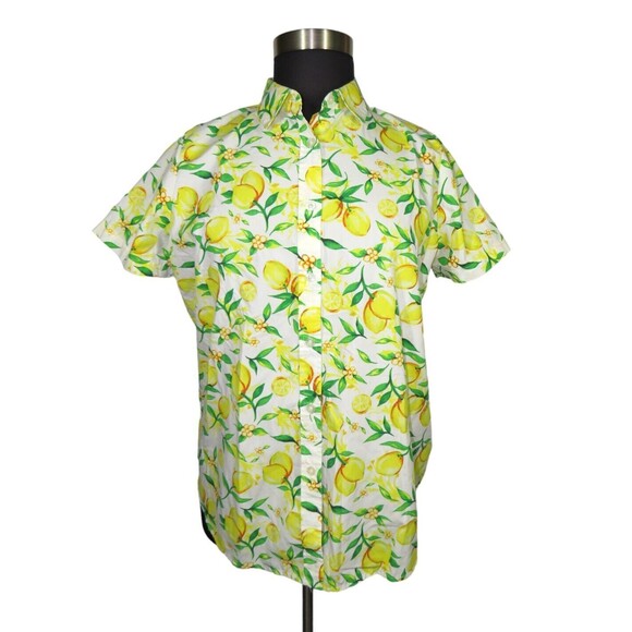 Woman Within Lemon Print Button Up Collared Top Plus Size 14-16 - Picture 2 of 13